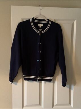 On 34th Navy Striped-Trim Cardigan Jacket